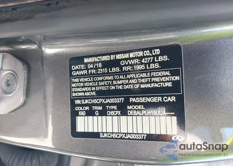 2018 Infiniti Qx30 Pure from USA, damaged, VIN SJKCH5CPXJA003377